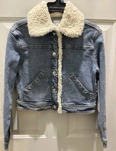 New!Celebrity Pink Medium Wash Teddy Fleece Denim Jacket. Size XS. Real Cute! - Picture 1 of 7
