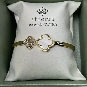 Bracciale Atterri Doppio Quadrifoglio In Tono Oro Cerniera Bracciale a Scatto NUOVO - Foto 1 di 4