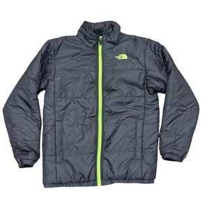 The North Face Jungen Puffer Jacke anthrazit grau neongrün Full Zip Mantel Kinder L - Bild 1 von 4