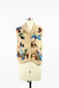 Chaleco Suéter Vintage Años 00 LIZ CLAIBORNE Algodón Tostado Tejido Floral Intarsia, Talla M - Imagen 1 de 10