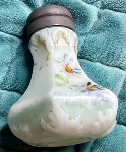 Antique Fostoria Opalware salt shaker with a hand-painted floral design - Picture 1 of 5