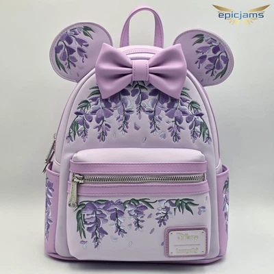 Mini Mochila Loungefly Disney Minnie Mouse Orejas Glicinia Floral Perfumada Púrpura Foto 1 de 4