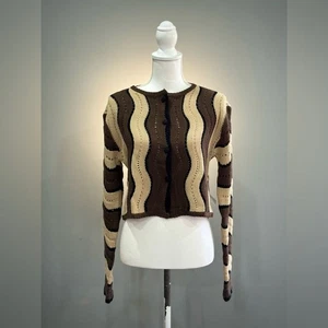 Cárdigan tejido ondulado marrón 12th Tribe talla M nuevo con etiquetas - Imagen 1 de 6