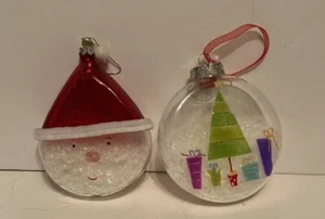 2-Large Acrylic Santa (SCF) & Tree w/ Presents Glitter Snow Christmas Ornaments - Picture 1 of 6