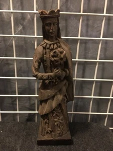 Vintage folk art Mexico carved wooden Crowned Nun female figurine 16.5"H - Picture 1 of 6