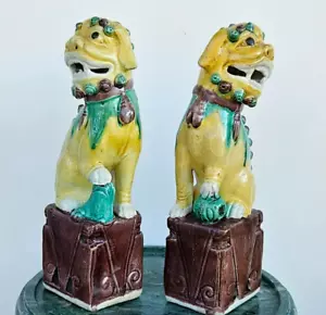 Antique Vintage Export Chinese Porcelain Figurines Foo Dogs Foo Lions Sancai - Picture 1 of 8