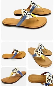 Tory Burch Miller Patent Leather Sandal Cream Bluewood Goldfinch Sz 13 Shoe New - Picture 1 of 8