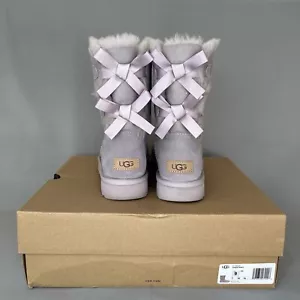 Women’s Ugg Boots Sz 9 Bailey Bow Purple Shearling Suede Wool Coquette Festival - Picture 1 of 16