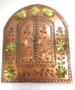 Mexiko gelochte Zinn Spiegel funktionierende Fensterläden kupferfarben Messing Akzente Volkskunst - Bild 1 von 14