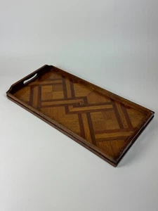 Vintage Wooden Serving Tray with Geometric Inlay Design - Picture 1 of 8