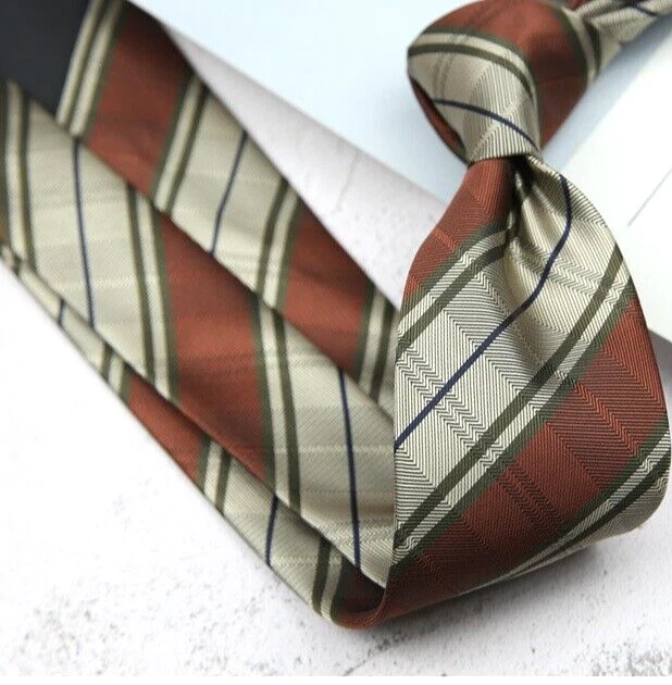 Nueva corbata clásica a rayas roja marrón tejida jacquard 100 % seda para hombre Foto 1 de 1