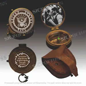 Personlalized United States Navy Brass Compass Gift With Leather Cover. - Picture 1 of 9