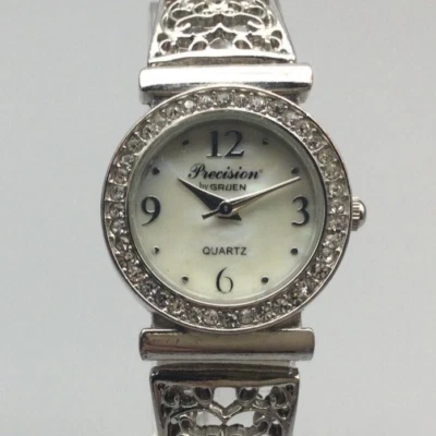 Reloj Precision Gruen Mujer 25mm Tono Plateado Cuadrante MOP Batería Nueva 6.25" Foto 1 de 4
