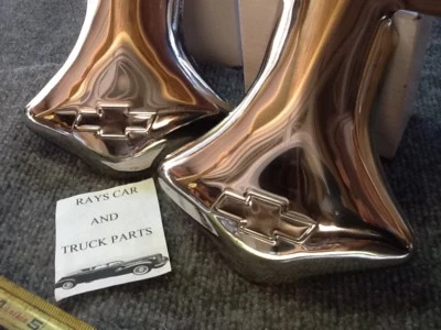 NEW PAIR STAINLESS STEEL EXHAUST BOWTIE TIPS FOR 37 38 39 40 41 53 55 CHEVROLET - Image 1 of 4