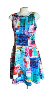 Karen Kane Dress~Sleeveless Art & Soul Full Spectrum~Fit & Flare Scuba~Size Med - Picture 1 of 6