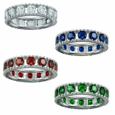 Argento Sterling Donna Fedina W/ Trasparente O Colorato Zircone Cubico Pietre - Immagine 1 di 2