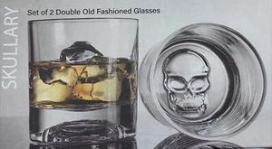 Godinger SKULLARY Set Of 2 Double Old Fashioned 10oz Drinking Glasses BRAND NEW - Picture 1 of 14