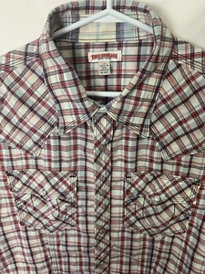 True Religion Mens Pearl Snap Short Sleeve Collared Shirt Large Red Plaid - Bild 1 von 12