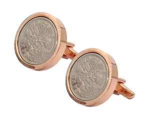 1964 Sixpence Münzen Im Set Rosegold Herren Geburt Jahr Geschenk Von Manschetten - Picture 1 of 10