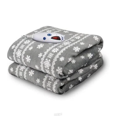 Pure Warmth Microplush Electric Heated Warming Throw Heat Blanket Grey Snowflake - Image 1 of 3