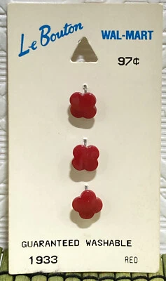 Vintage Le Bouton Buttons Diminiative Red Flowers Shank 3/8" 3 NEW on Card Italy - Image 1 of 4