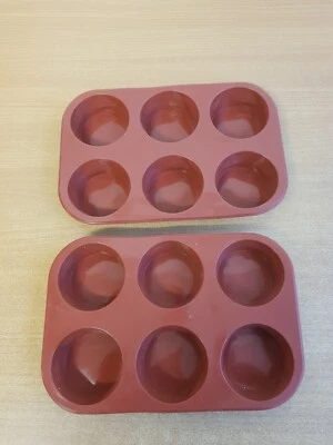 2 x baker depot 6 cavity round silicone mold for muffin cupcake  bread handmade  - Image 1 of 4