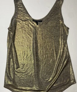 White House schwarz groß L Metallic Gold Doppelhals Tank Wendeschaufel V-Ausschnitt - Bild 1 von 5