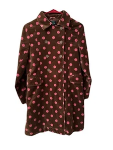 Mini Boden Big Girls Size 11-12 Yrs Polka Dot Velvet Trench Coat Brown Pink EUC - Picture 1 of 7