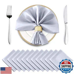 Horbaunal 16 Pack Silver Satin Napkins 20 x 20 Inch, Square Soft Table Dinner - Picture 1 of 5