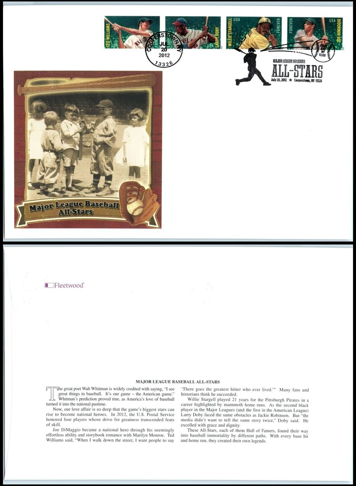 2012 Major League Baseball Sc 4694-4697 Cooperstown FDC jumbo Fleetwood cacet - Image 1 of 1
