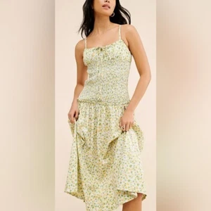 Nuevo sin etiquetas Vestido Midi Free People Lavanda Haze Floral Calado Azul Claro y Amarillo - M - Imagen 1 de 10