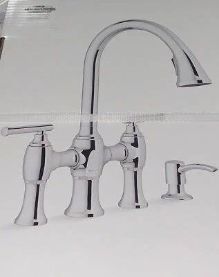 Grifo de cocina KOHLER Oresund Bridge cromado 2 manijas rociador de jabón extraíble dispensador Foto 1 de 2