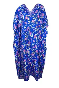 Womens Maxi Kaftan Blue Floral Printed Caftan Cruise Dress Gift For Mom L-2XL - Picture 1 of 3