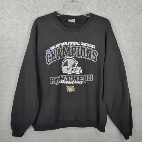 Vtg Jerzees Carolina Panthers 2003 NFC Champions Mens Size XL Black LS Crewneck Cover