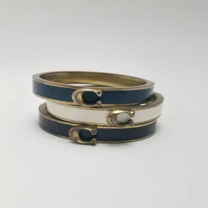 Coach Signature C Logo Hinged Bangle Bracelet Blue White Black Enamel Set Of 3 - Picture 1 of 10