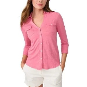 J McLaughlin Brynn Top Damen Medium Rosa 3/4 Arm Leinenmischung Strick Knopf - Bild 1 von 7
