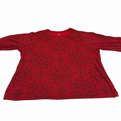 J.Jill T-Shirt 4X Top Long Sleeve Pima Crew Neck Thin Stretch Tee Red Paisley - Image 1 of 4