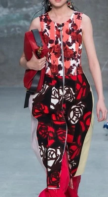 Vestido midi de cuero floral de diseñador MARNI para damas talla 42 UK 10-12 nuevo Foto 1 de 4