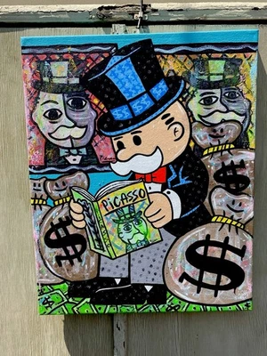 WILL STREET original painting 24x30 / monopoly art picasso banksy basquiat alec - Image 1 of 4