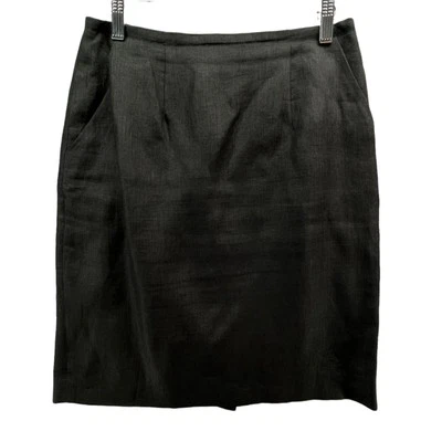 Linda Allard Ellen Tracy Skirt 10P Black Linen Pockets Office Siren Corpcore - Image 1 of 4