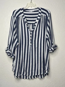Jane + Delancey Pull Over Top Übergröße 2x blau-weiß gestreifte Rollriegelärmel - Bild 1 von 11