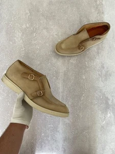 Santoni Men's Light Brown Suede Double Monk Strap Boots UK 10.5 EU 44.5 US 11.5 - Picture 1 of 24