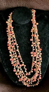 Collana vintage 5 fili tono oro e perle corallo 26" con prolunga - Foto 1 di 2