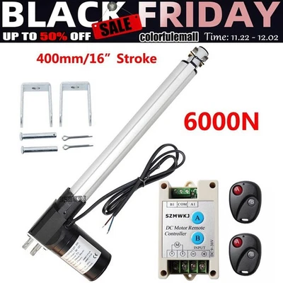 16" Stroke 6000N 600KG Linear Actuator 1320lbs Heavy Duty DC Motor W/ Controller - Image 1 of 4