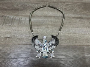 Vintage Large 925 Sterling Silver Horus Egyptian God Agate Stone Opal Necklace - Picture 1 of 17