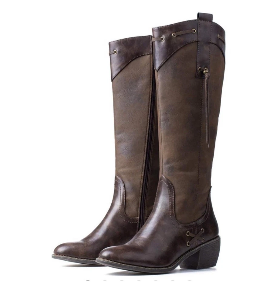 Pierre Dumas Rimini 女式靴子棕色及膝拉链 10 码中号流苏 — 第 1/4 张图片