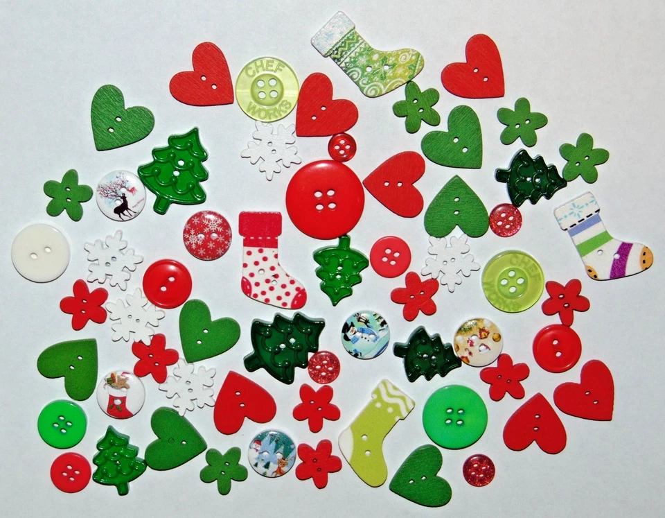 Lote de 60 Botones de Navidad Novedad Costura Artesanías Álbum de Recortes Madera y Plástico ¡NUEVO! Foto 1 de 4