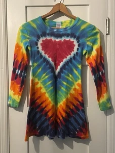 Groovy Blueberry Tie Dye Heart Long Sleeve Mini Dress Women’s Size: 10 EUC!! - Picture 1 of 7