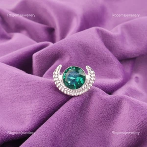 Sterling Silver Green Emerald Stone New Band Unique May Ring Jewelry US All Size - Picture 1 of 3