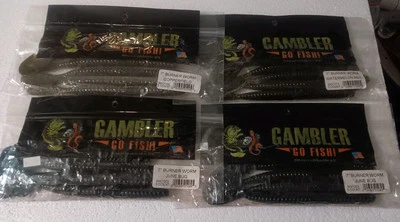 Lot of 4 Packs GAMBLER 7" Burner Worm Soft Plastic Cut Tail BIG BASS Fishing NOS - Image 1 of 4